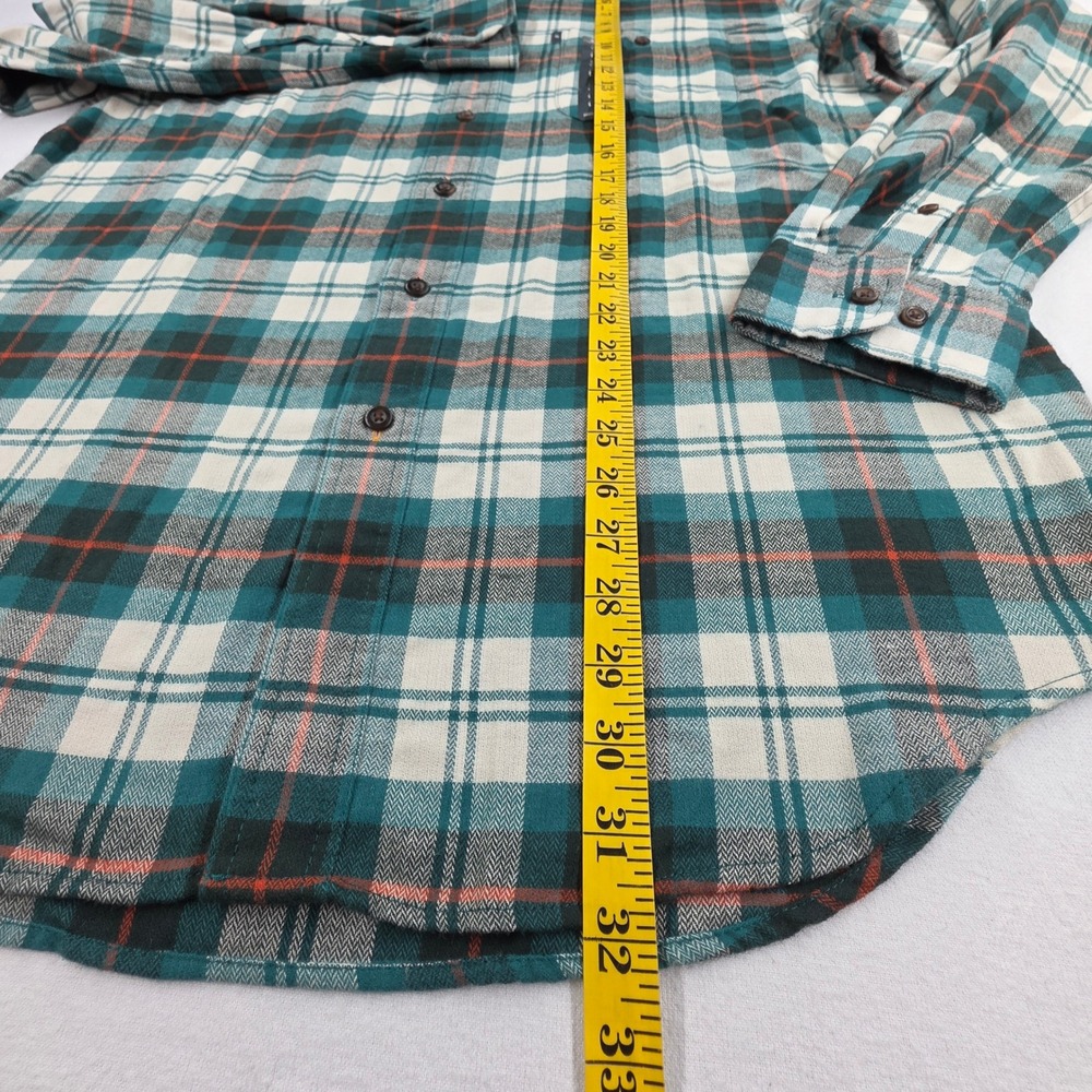 GH Bass Men L Teal Plaid Thermal Flannel Button Down Shirt Easy Care New - Picture 3 of 10